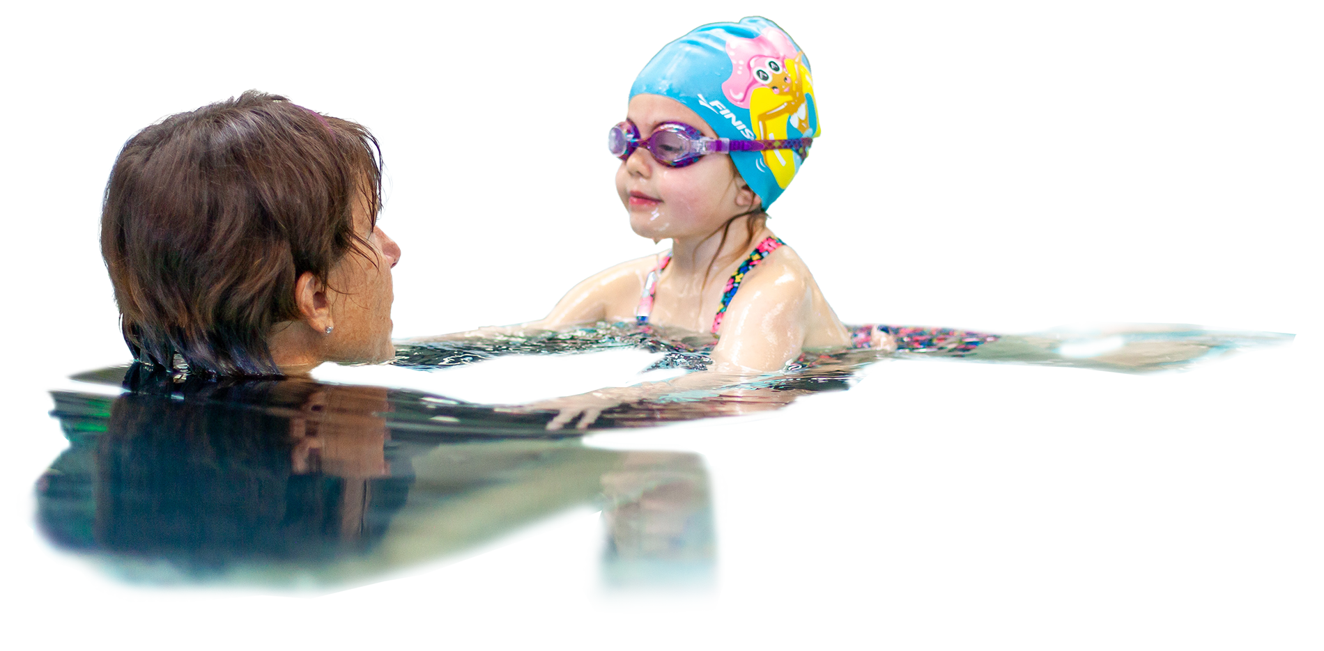 Girl and swimming instructor